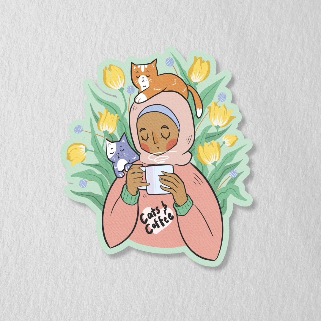 Cats & Coffee Die Cut Sticker