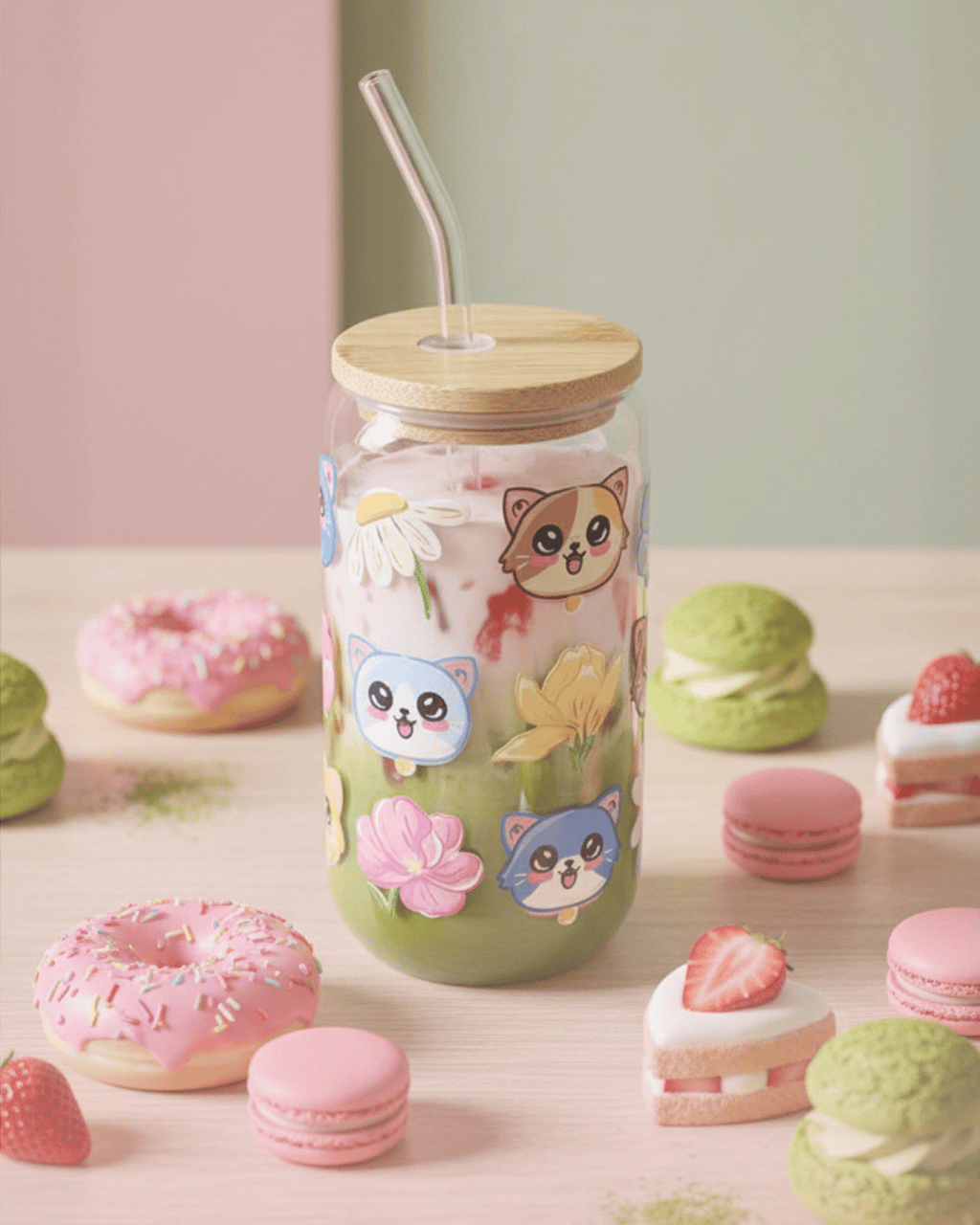Glass Sippy Cups - Cats & Flowers