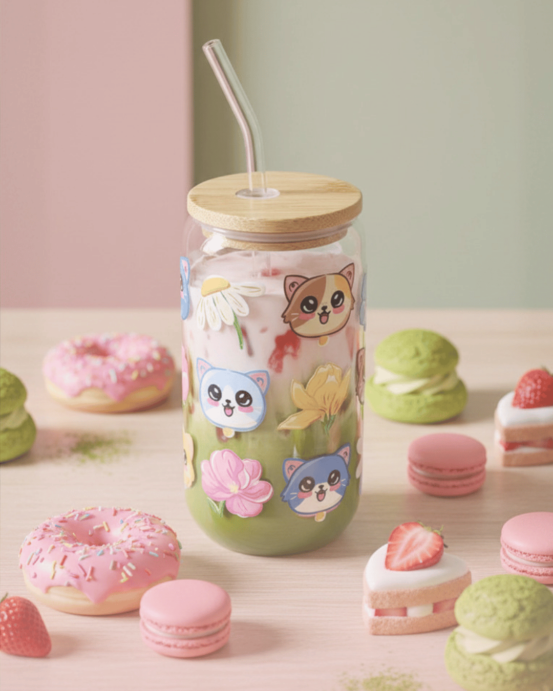 Glass Sippy Cups - Cats & Flowers