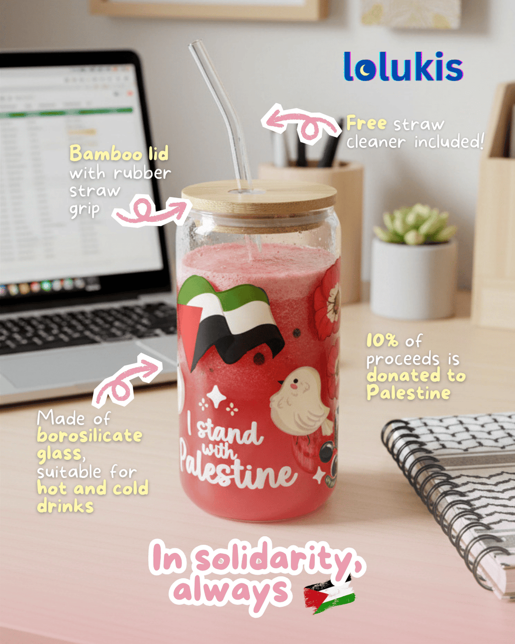Glass Sippy Cups - I Stand With Palestine